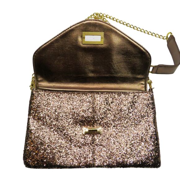Aldo Gold Glitter Clutch Crossbody Sparkle Crossbody Bag Gold Chain Convertible - Picture 4 of 8